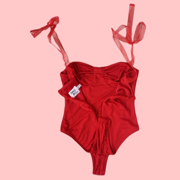 🌹Princess Polly Sweet and Sexy Red Bustier Bodysuit with Sheer Ribbon Straps 🎁 - Picture 8 of 8